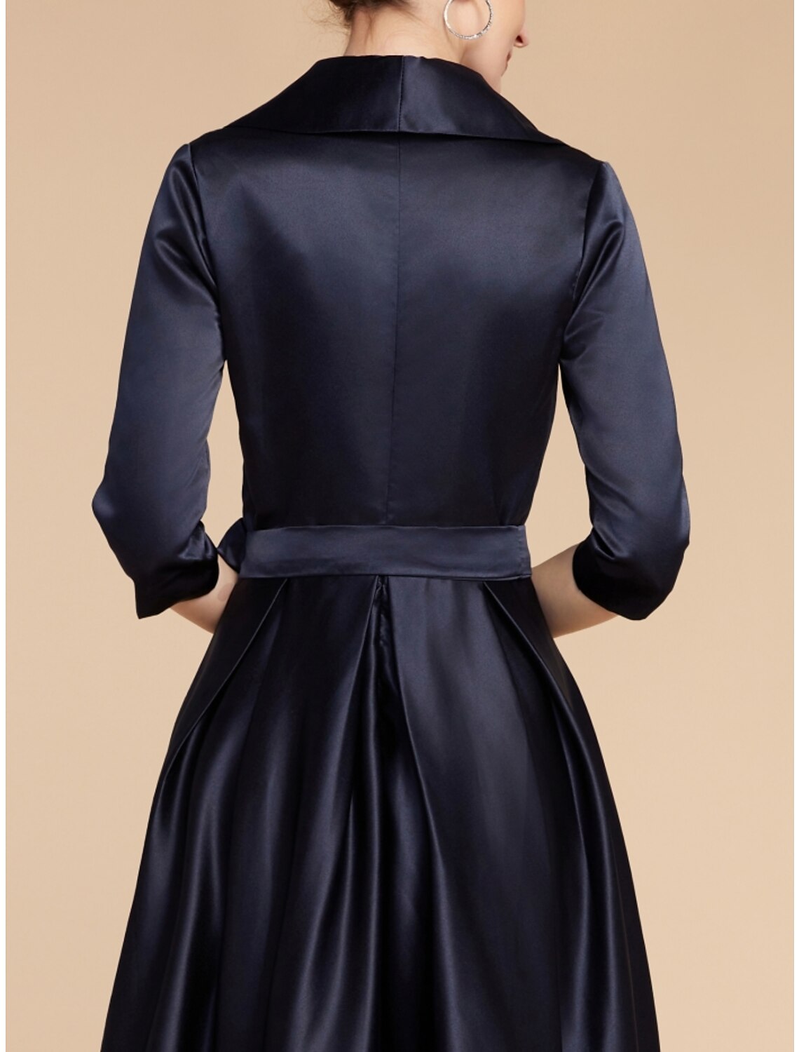 Abito da cerimonia per la madre della sposa, a trapezio, elegante, con scollo a V, lunghezza alla caviglia, in raso, mezza manica, con fascia/nastro, arricciato, tinta unita