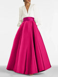Vestido de noche de corte A, elegante vestido de invitada de boda, formal, de graduación, largo hasta el suelo, manga larga, cuello en V, satén con fruncido
