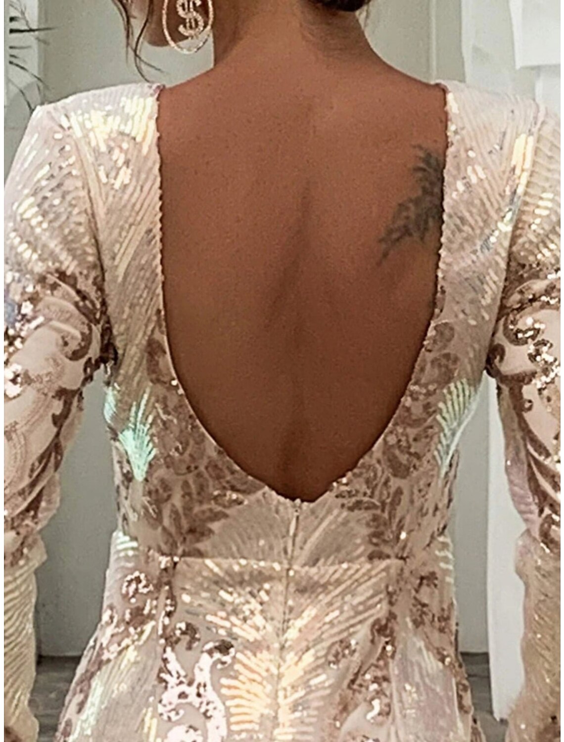 Glamorous Gold Sequin Mermaid Floor-Length Evening Dress with Boat Neck
