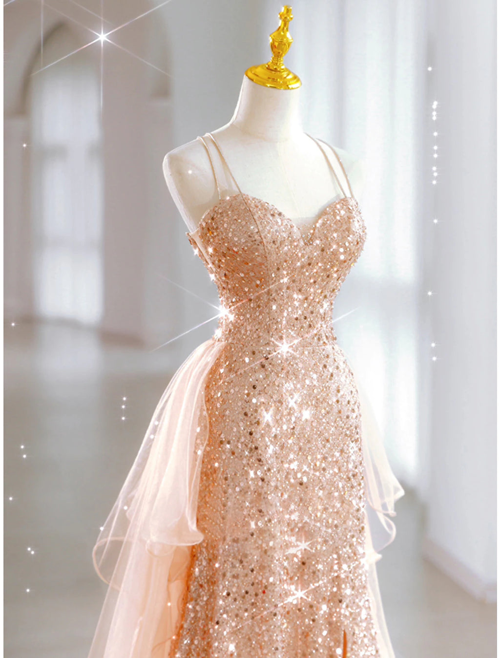 Rose Gold Sequin Sweetheart Sheath/Column Floor-Length Evening Dress