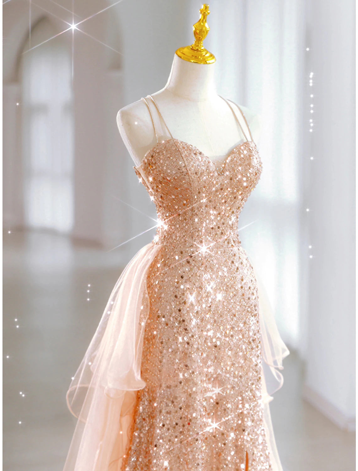 Rose Gold Sequin Sweetheart Sheath/Column Floor-Length Evening Dress
