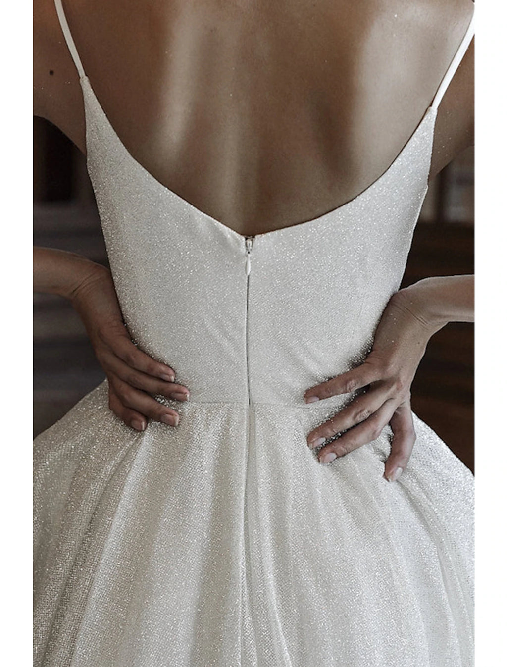 Ivory Glitter A-Line V-Neck Floor-Length Evening Dress
