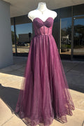 Shimmery Purple Tulle A-line Sweetheart Strapless Zipper Back Long Prom Dress