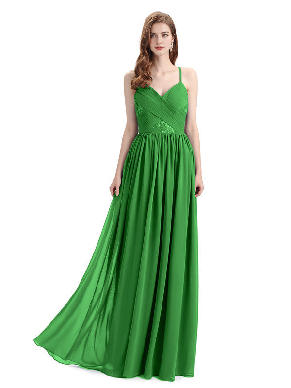 Dusty Blue Draped V-Neck Chiffon Bridesmaid Dress