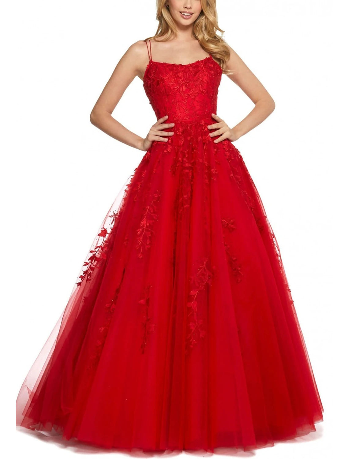 Abiti da ballo a trapezio, eleganti, formali, lunghi fino al pavimento, senza maniche, con spalline sottili, in pizzo, senza schienale, con applicazioni di ricami glitterati