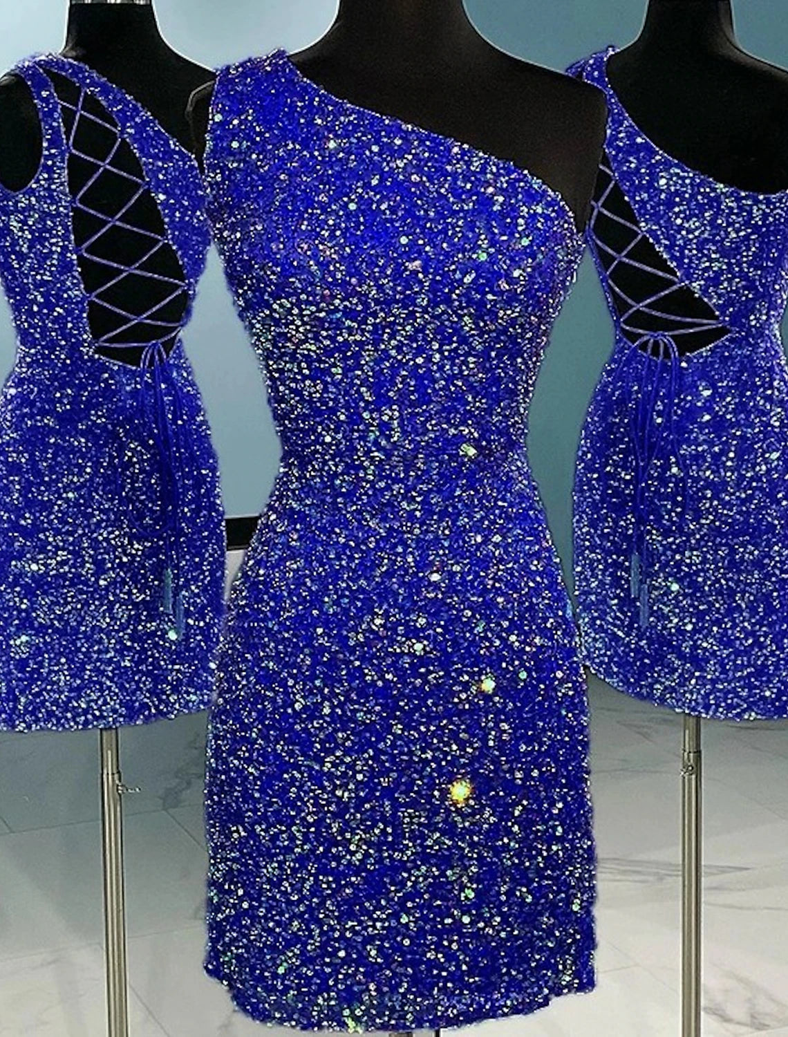 Abiti da ballo a trapezio, a tubino/colonna, scintillanti e brillanti, per feste, laurea, corti/mini, senza maniche, monospalla, con paillettes e glitter, con spalline