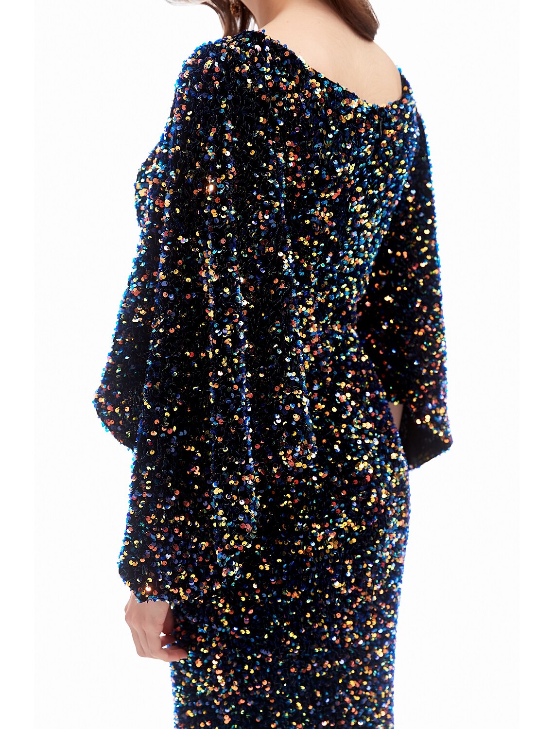 Vestido de noche de sirena/trompeta con brillo, vestido formal de noche, cola de corte, manga larga, escote corazón con lentejuelas