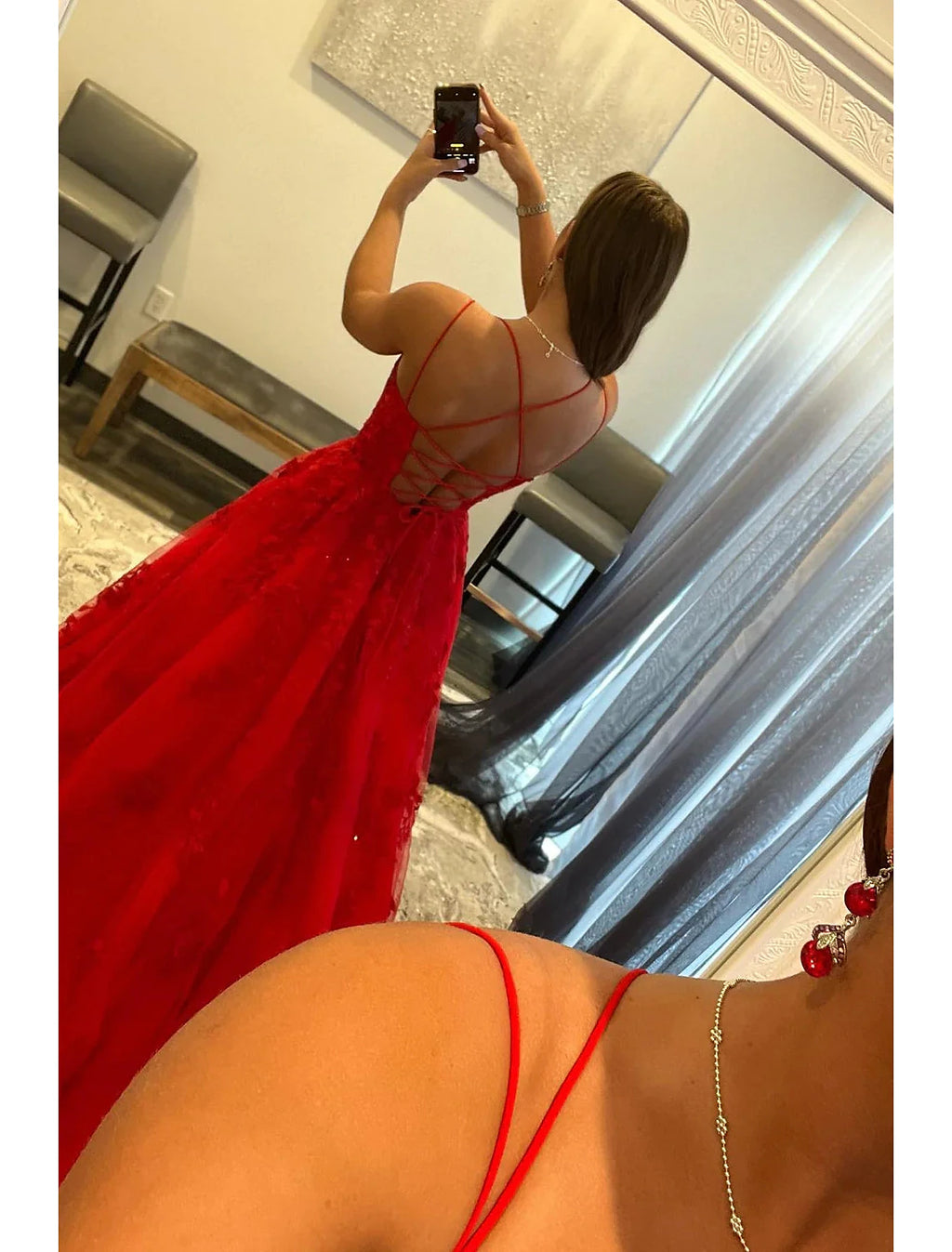 Abiti da ballo a trapezio, eleganti, da cerimonia, da sera, da cerimonia, senza maniche, con spalline sottili, in stile reale, in tulle, senza schienale, con applicazioni di cristalli
