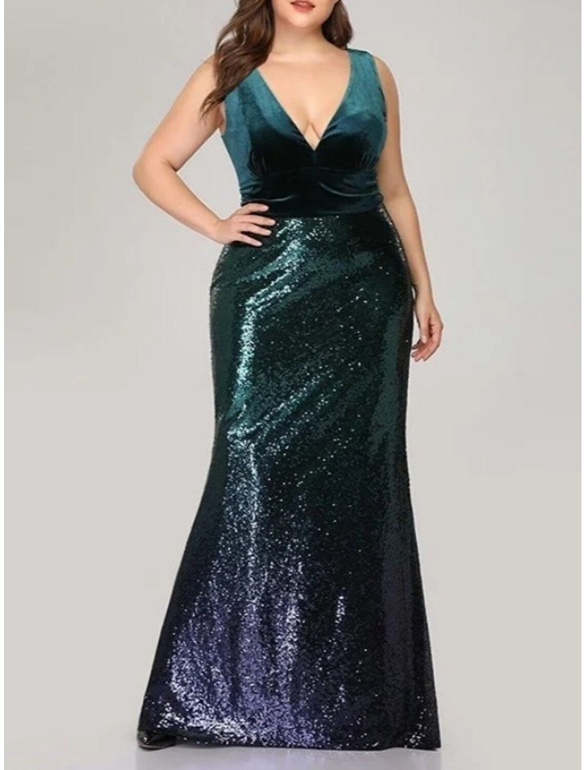 Burgundy Velvet Sequin V-Neck Sheath/column Floor-Length Dress