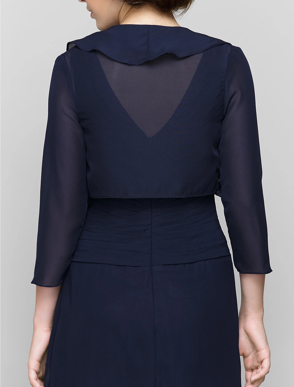 Abito da madre della sposa a tubino/colonna, abito convertibile, scollo a V, lunghezza pavimento, in chiffon, manica a 3/4 con volant a cascata incrociati