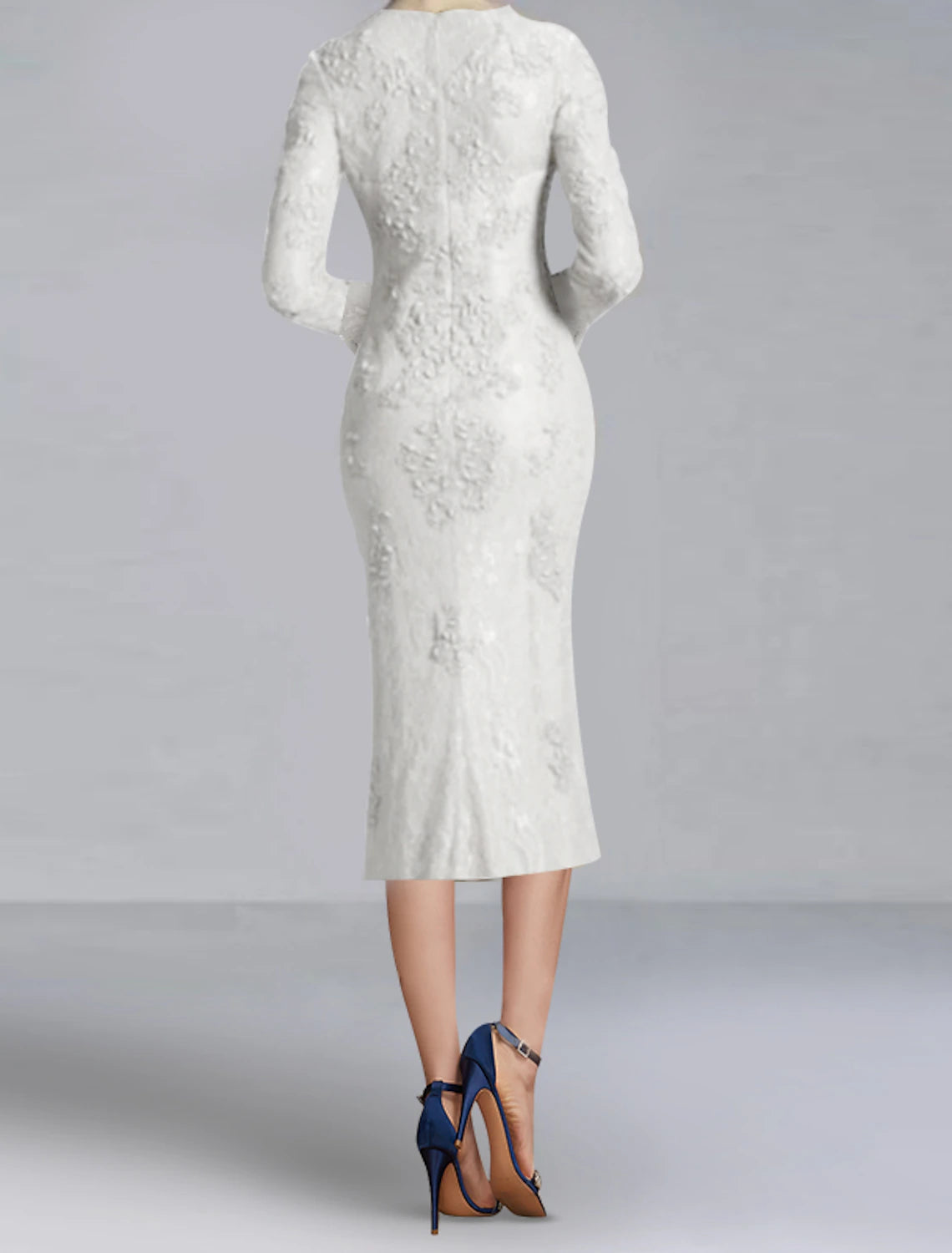 Vestidos de cóctel de tubo/columna, elegantes vestidos de fiesta para bodas, hasta la rodilla, manga larga, cuello joya, para invitados de boda de otoño, encaje con apliques