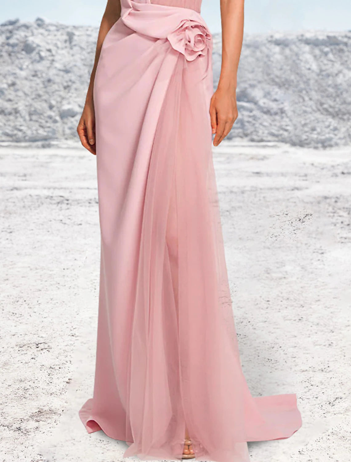 Vestido de noche de sirena/trompeta, vestido de fiesta, formal, para boda, cola larga/cortada, sin mangas, cuello halter, satén con fruncido