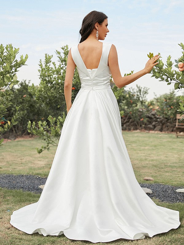 White Off-the-Shoulder A-Line Satin Floor-Length Dress with High Slit – JiMiss Dresses