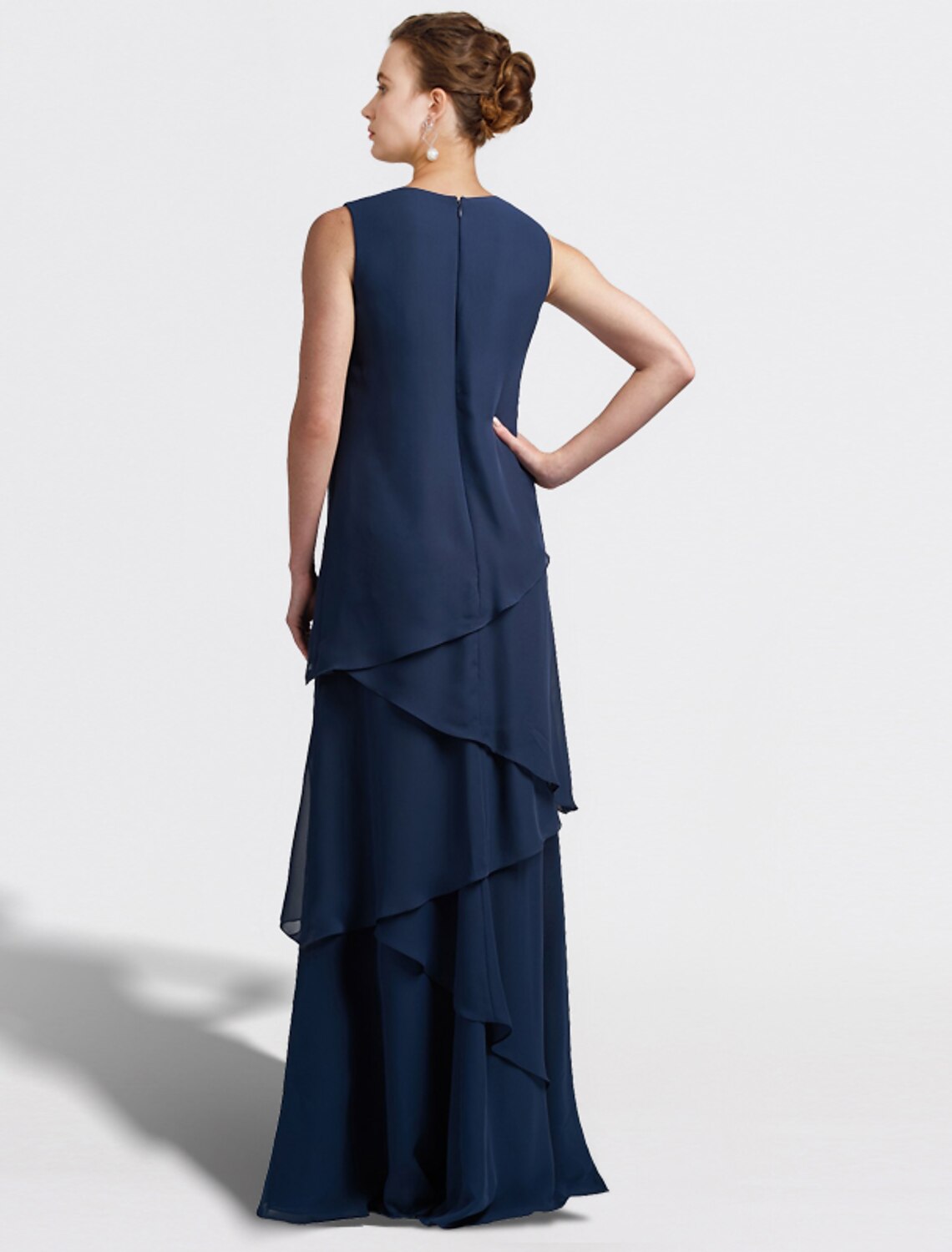 Vestido de madre de la novia de dos piezas, corte en A, talla grande, elegante, escote en V, largo hasta el suelo, de gasa, sin mangas, cruzado, con volantes incluidos