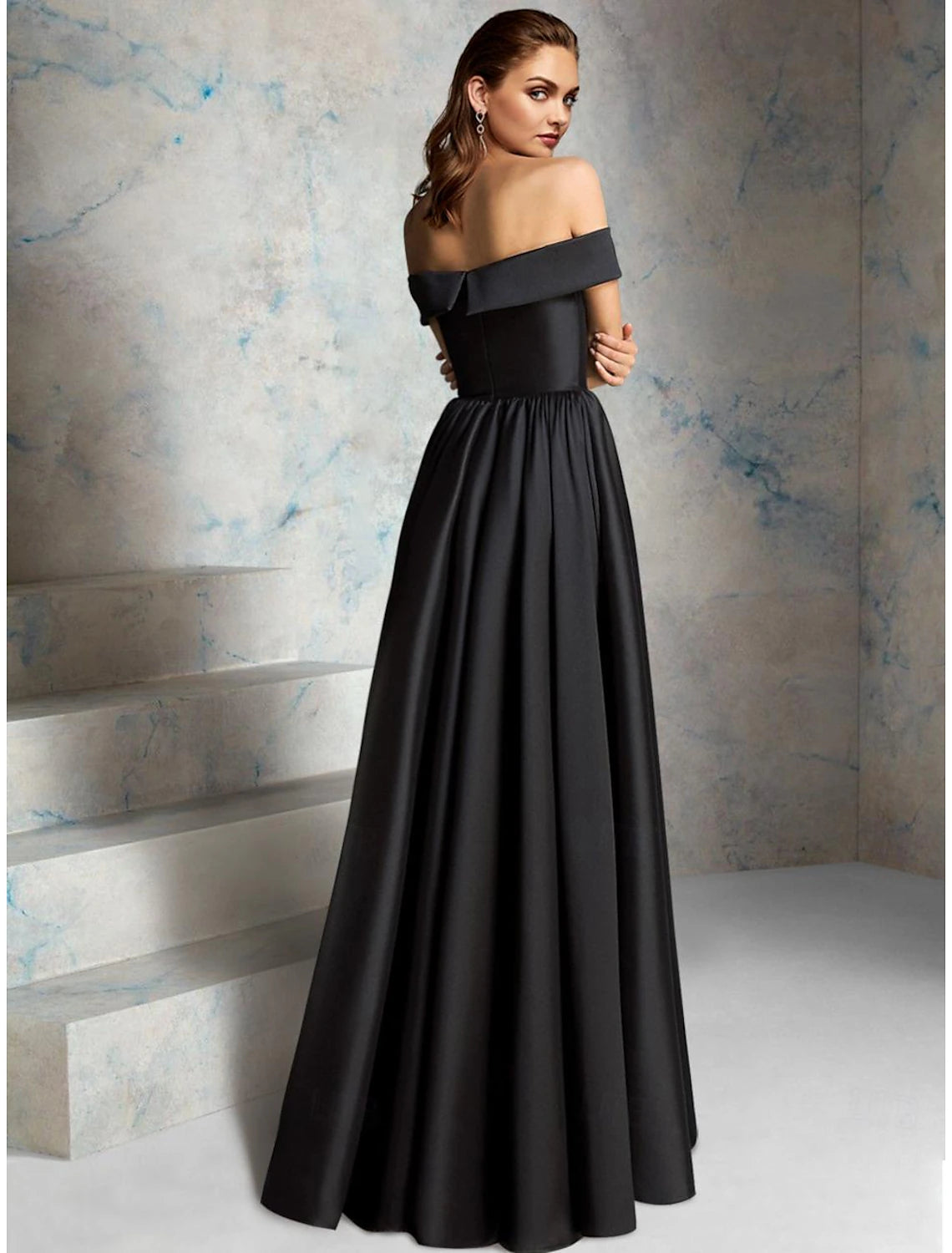 Abiti da ballo a trapezio, vintage, da sera, da festa, da ballo, lunghi fino al pavimento, senza maniche, con spalle scoperte, in raso con incrocio