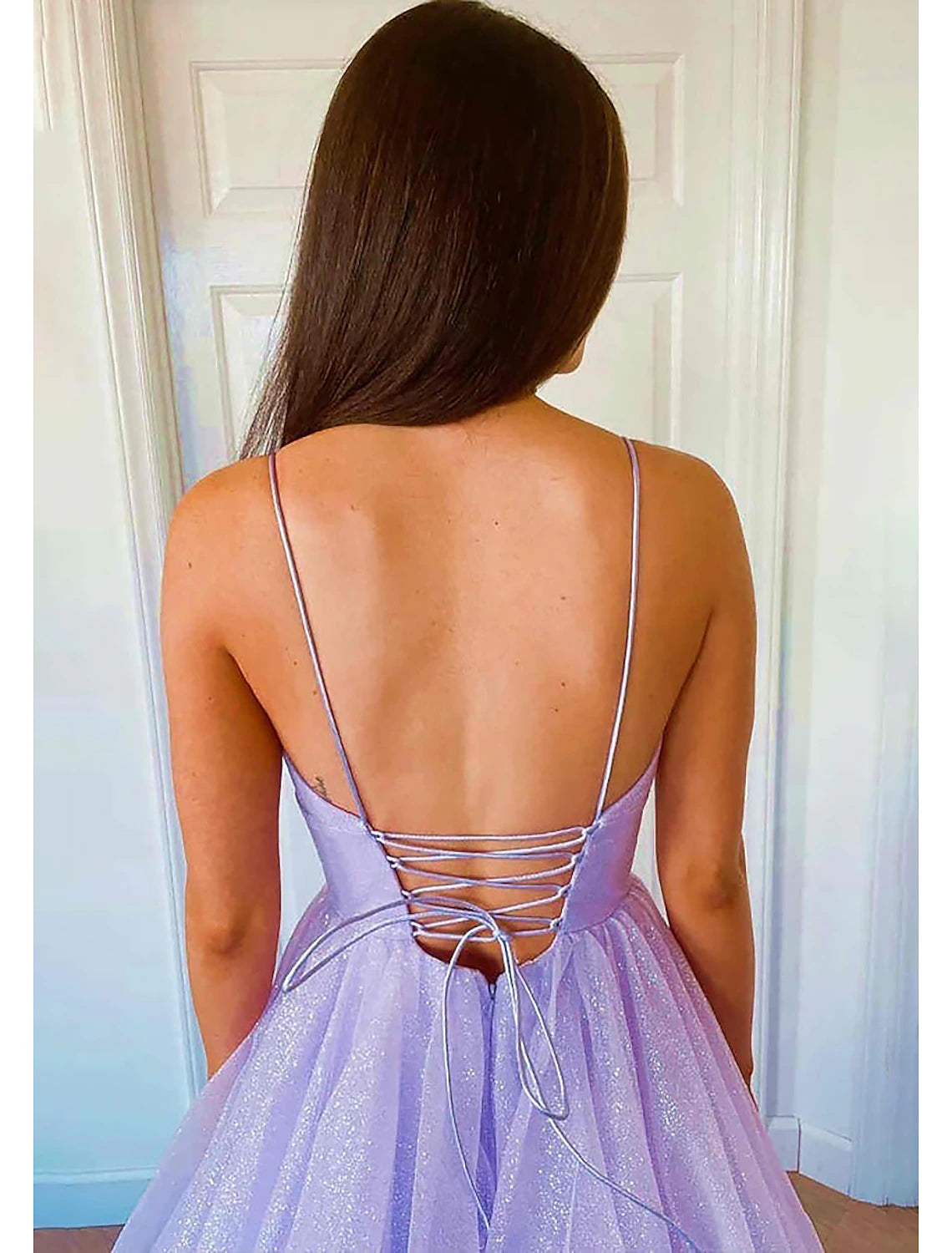 Vestido de fiesta de corte A con brillo y brillo, vestido formal de fiesta de boda, largo hasta el suelo, sin mangas, escote corazón, tul, sin espalda, con pliegues y volantes