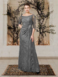 Grey Lace Sheath/column Floor-Length Dress