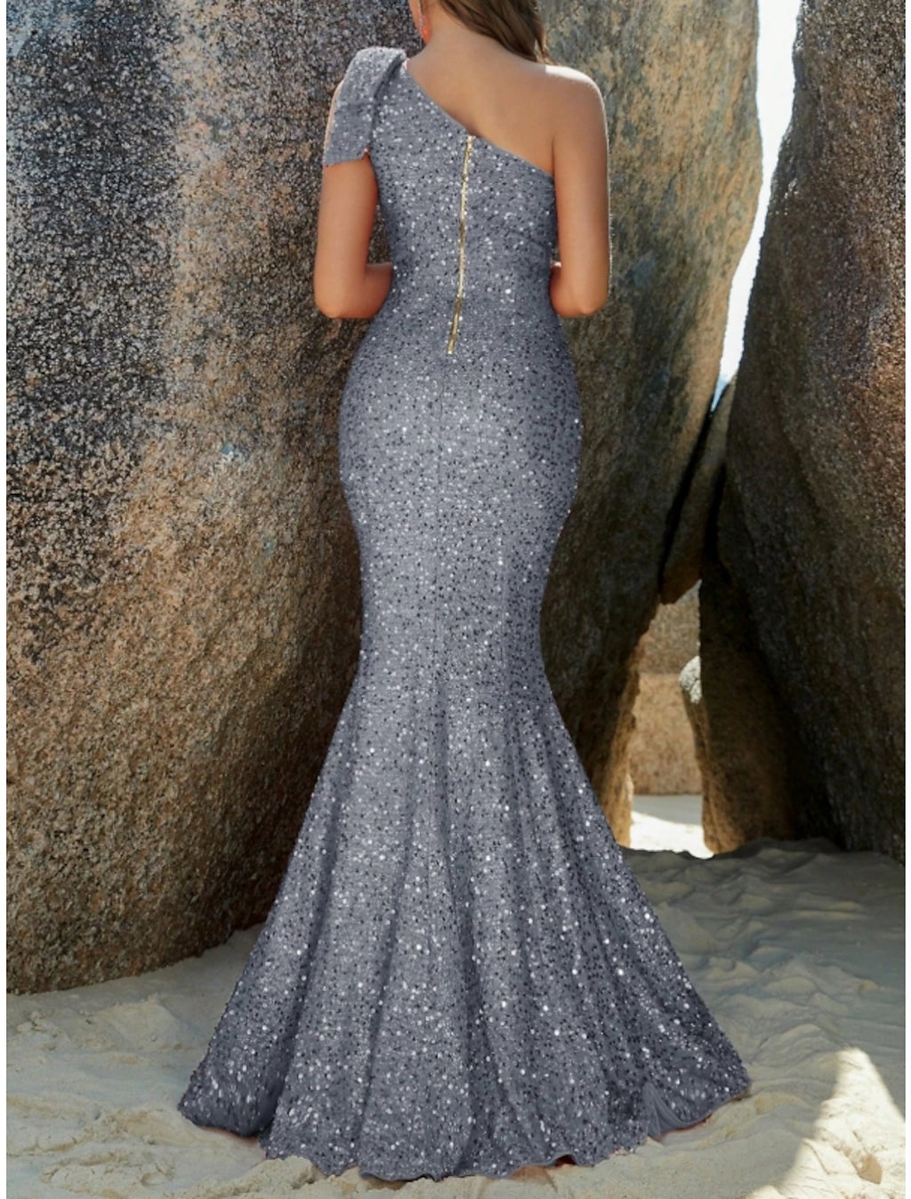Red Sequin Mermaid One Shoulder Floor-Length Dress