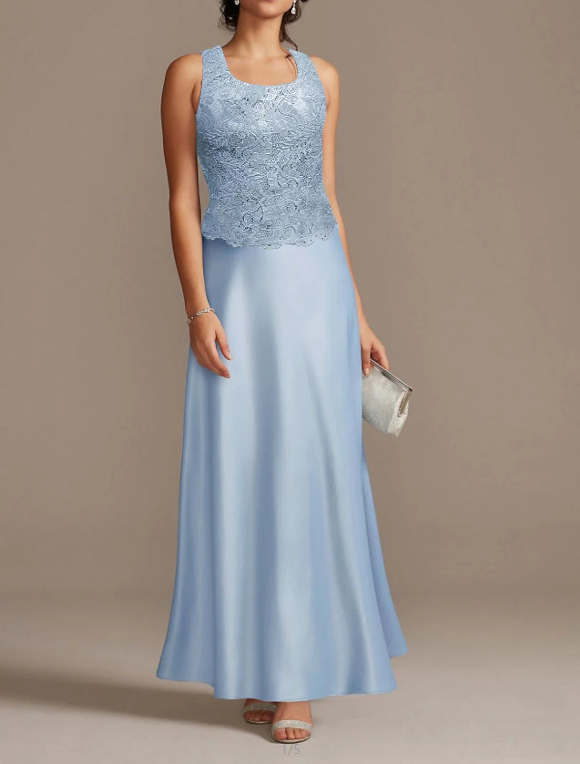 Vestido de madre de la novia con corte tubo/columna, elegante, para invitadas de boda, escote redondo, largo hasta el suelo, poliéster, manga 3/4, chaqueta corta, vestidos con encaje