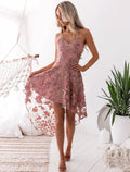 Abiti da cocktail a trapezio, abiti floreali, abiti da festa di ritorno a casa, asimmetrici, senza maniche, spalline sottili, in tulle con applicazioni