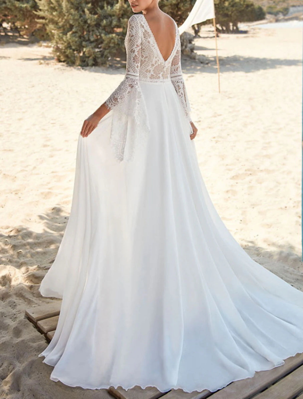 White Lace V-Neck A-Line Floor-Length Bridesmaid Dress