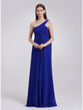 Royal Blue One Shoulder Pleated A-Line Chiffon Floor-Length Bridesmaid Dress