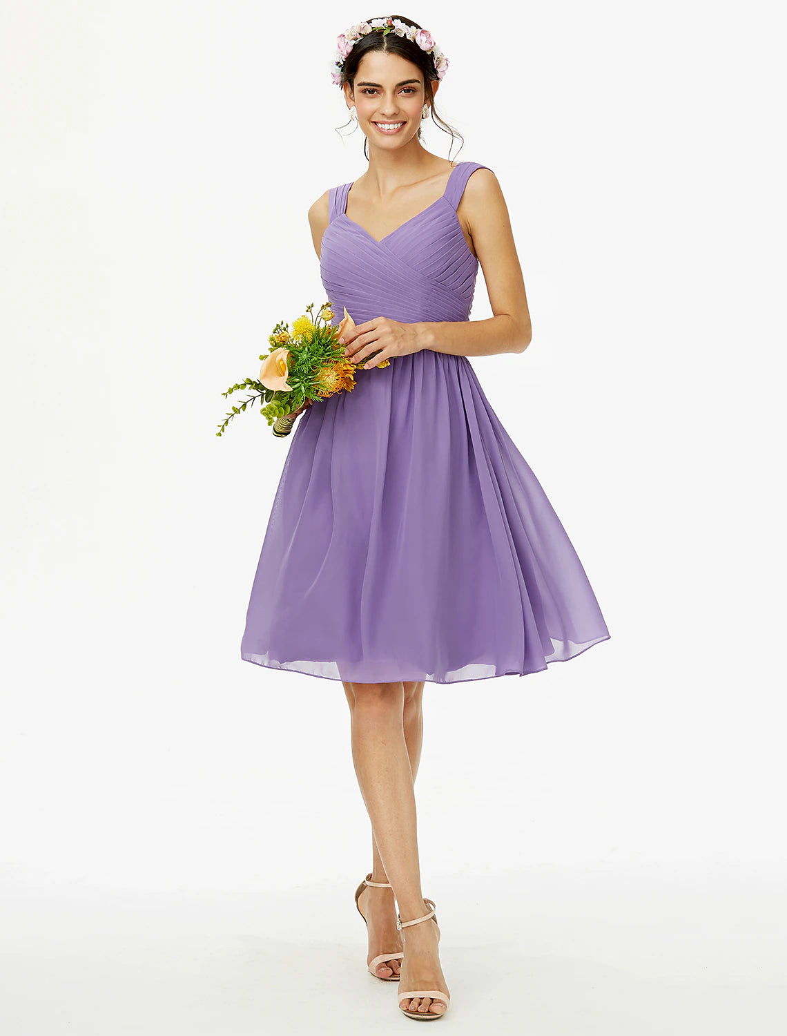 Lavender Chiffon A-Line Short Dress, Sweetheart with Pleated Bodice