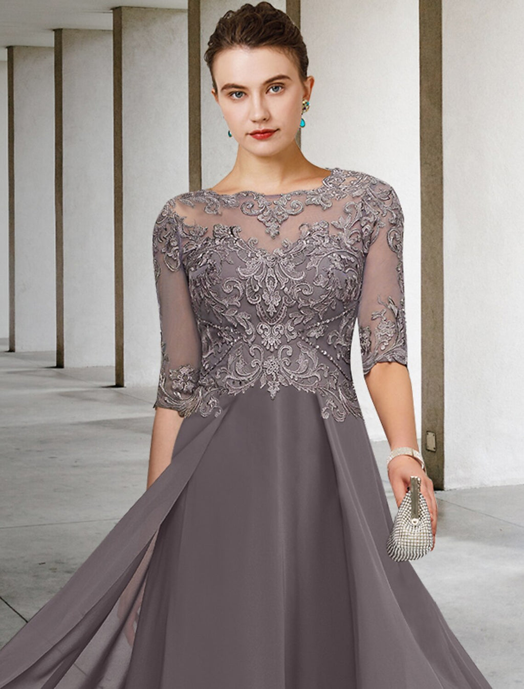 A-Line Floor-Length Dress with Illusion Lace Bodice