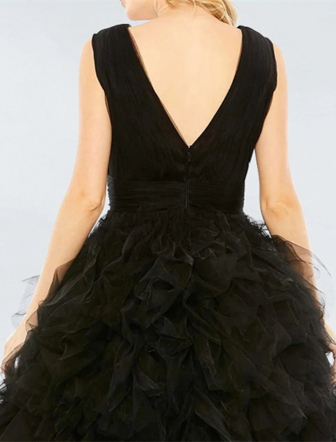 Ball Gown Prom Black Dress Vintage Dress Wedding Party Birthday Tea Length Sleeveless V Neck Tulle with Pleats