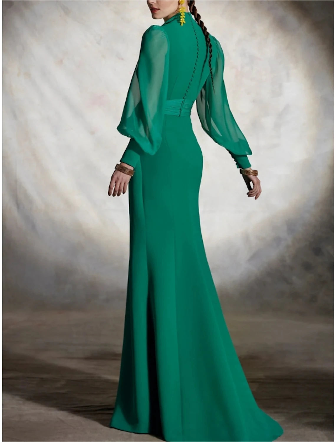 Sheath Party Dress Wedding Guest Dresses High Split Dress Formal Fall Floor Length Long Sleeve V Neck Chiffon with Slit Butterfly Strappy 2025