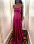 Hot Pink Satin A-Line Sweetheart Lace-up Floor-Length Dress Front View - Jimiss
