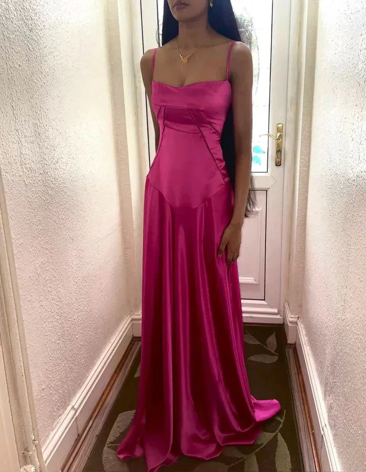 Hot Pink Satin A-Line Sweetheart Lace-up Floor-Length Dress Front View - Jimiss