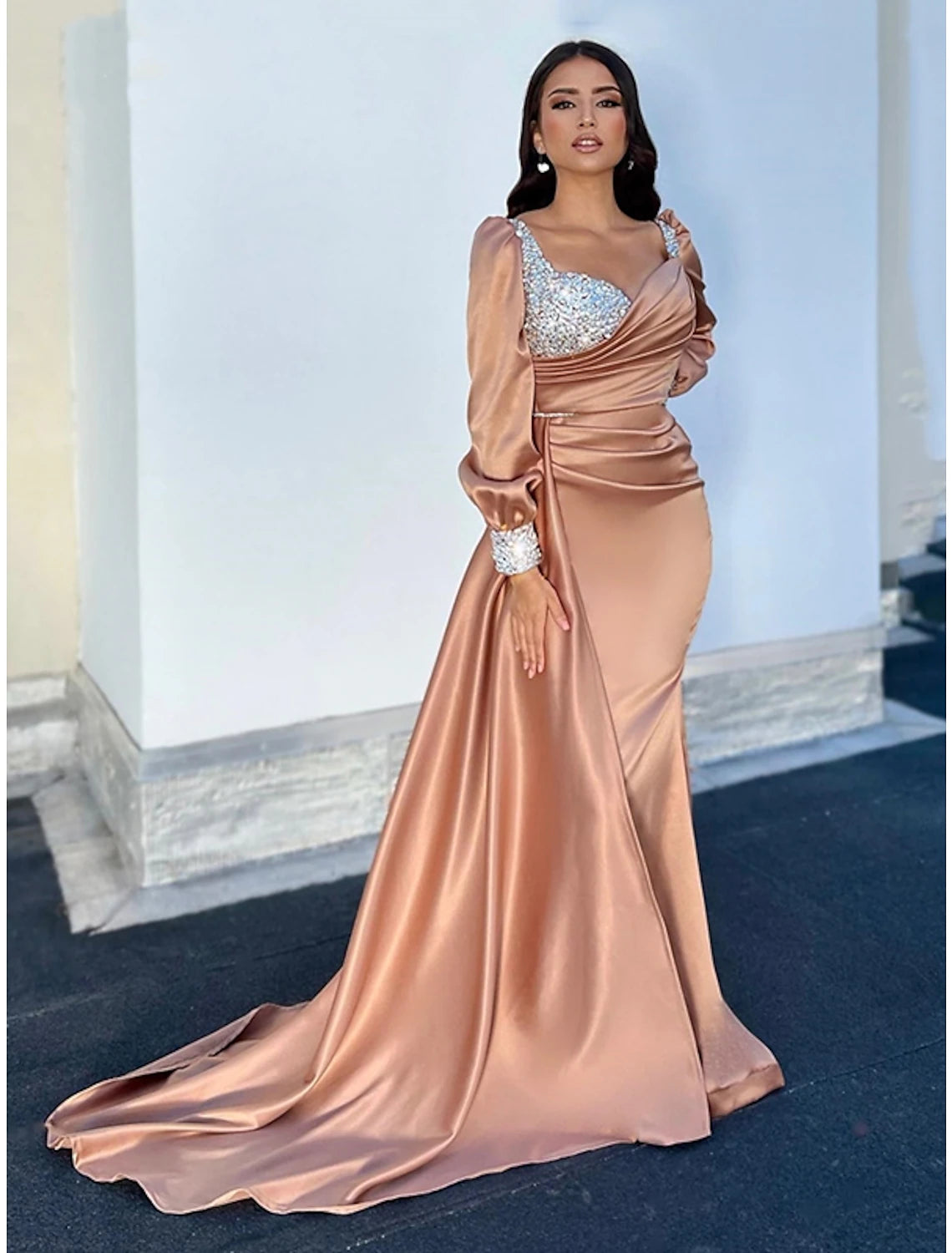 Rose Gold Sequin Mermaid Sweetheart Floor-Length Evening Dress