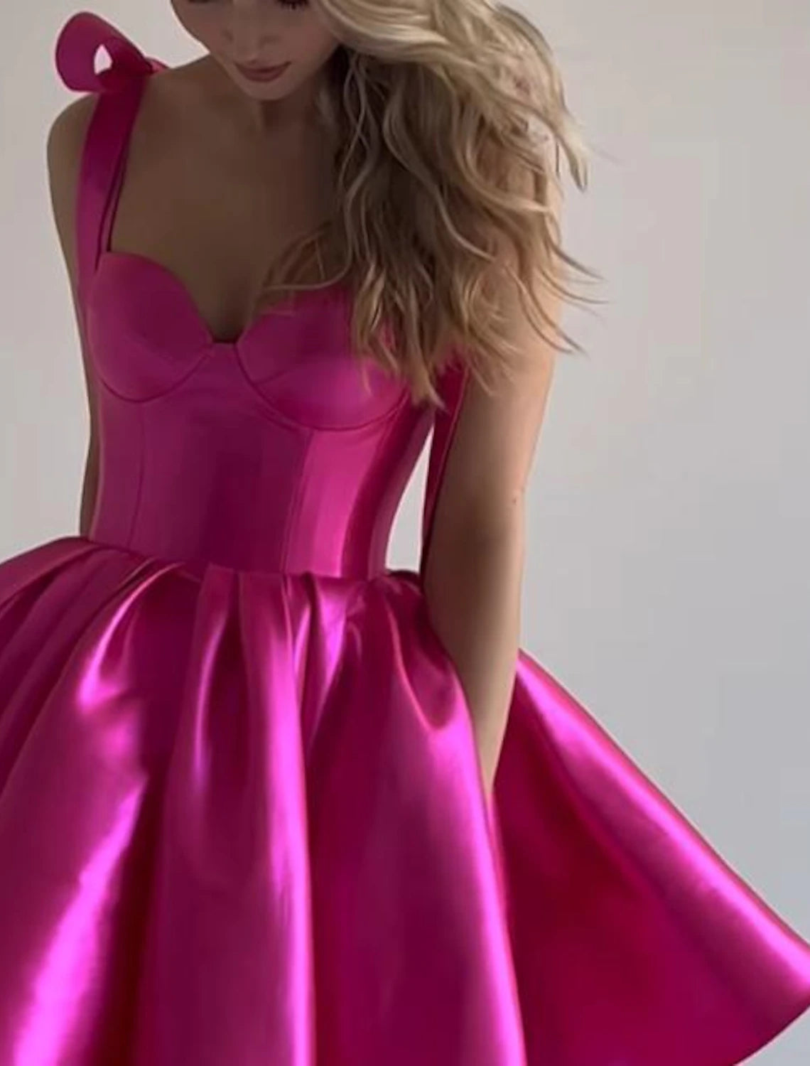 Pink Satin A-Line Short Evening Dress with Sweetheart Neckline & Back Zip