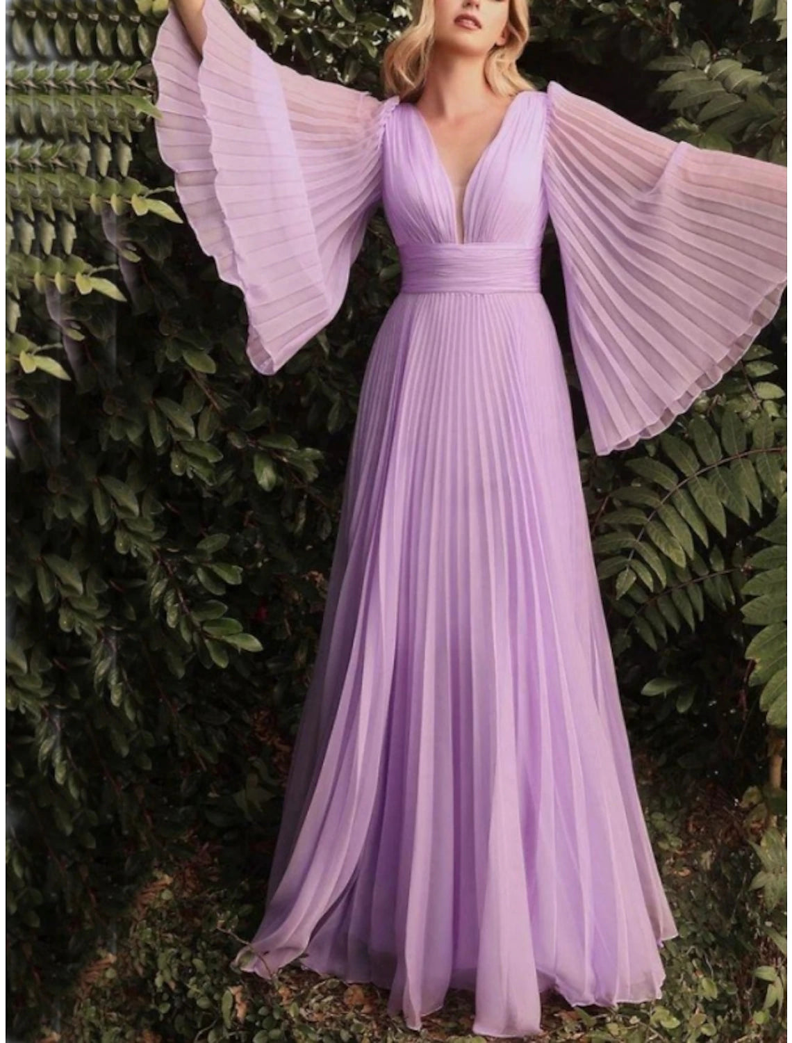 Teal Chiffon A-Line Plunging V-Neck Floor-Length Gown