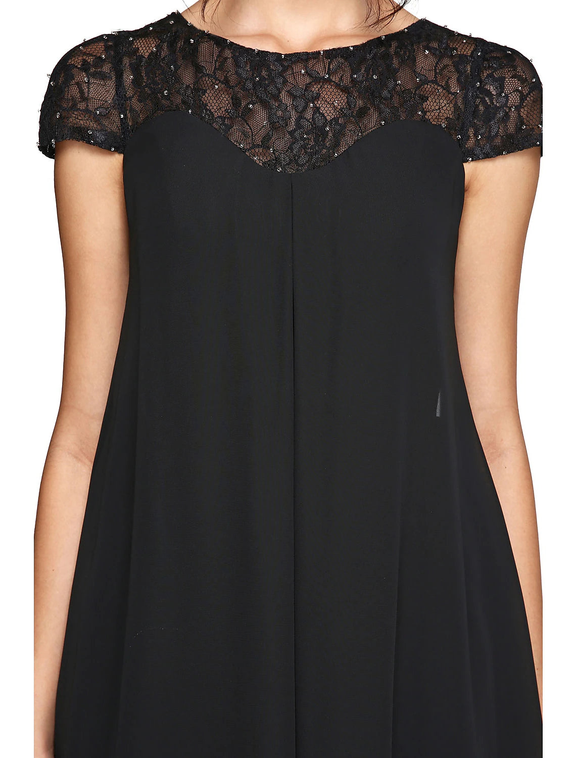 Abito da sposa a trapezio, elegante, in chiffon, con scollo a V, lunghezza al ginocchio, manica corta e paillettes, taglie forti