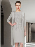 Dusty Rose Lace & Chiffon Sheath/column Knee-Length Scoop Neck Dress