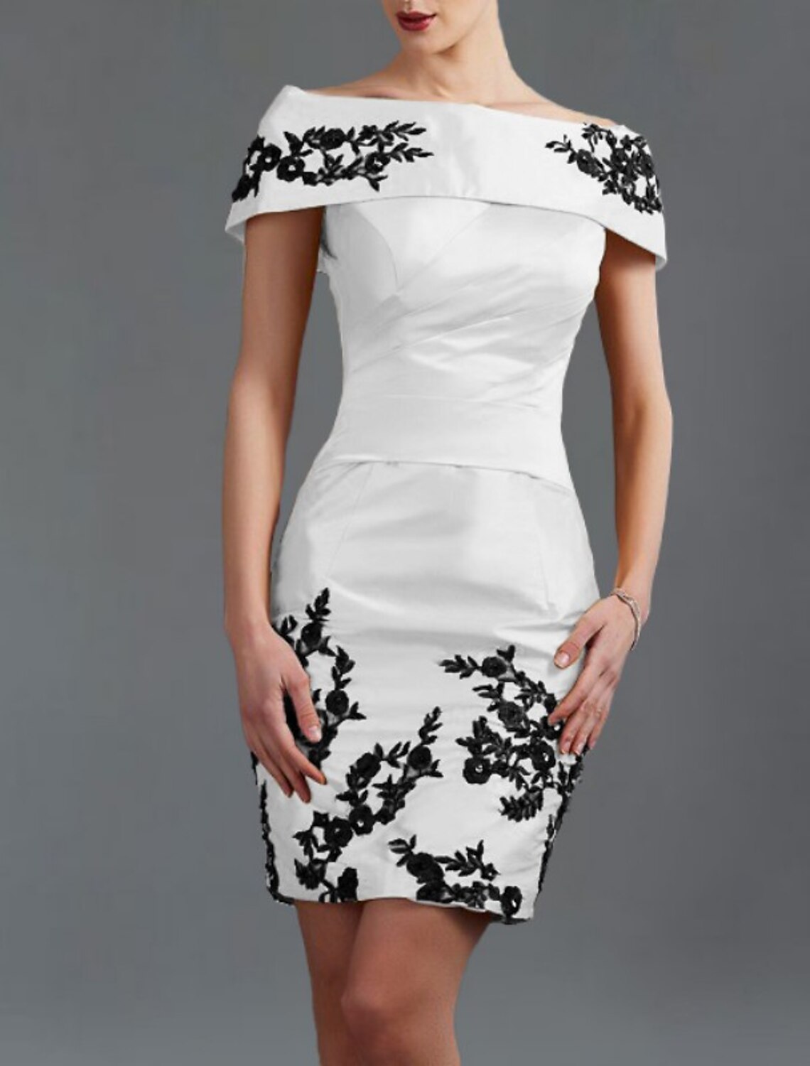 Vestido de cóctel con corte tubo/columna, color block, para bodas, fiestas, corto/mini, sin mangas, hombros descubiertos, tela con apliques