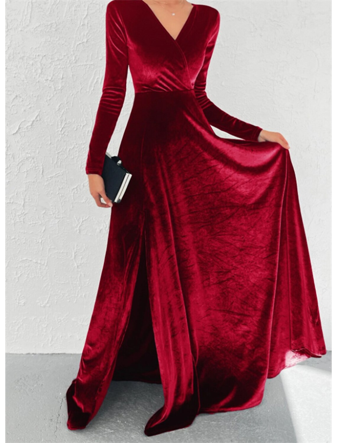 Mermaid / Trumpet Evening Gown Elegant Dress Formal Christmas Sweep / Brush Train Long Sleeve V Neck Velvet with Ruched Slit