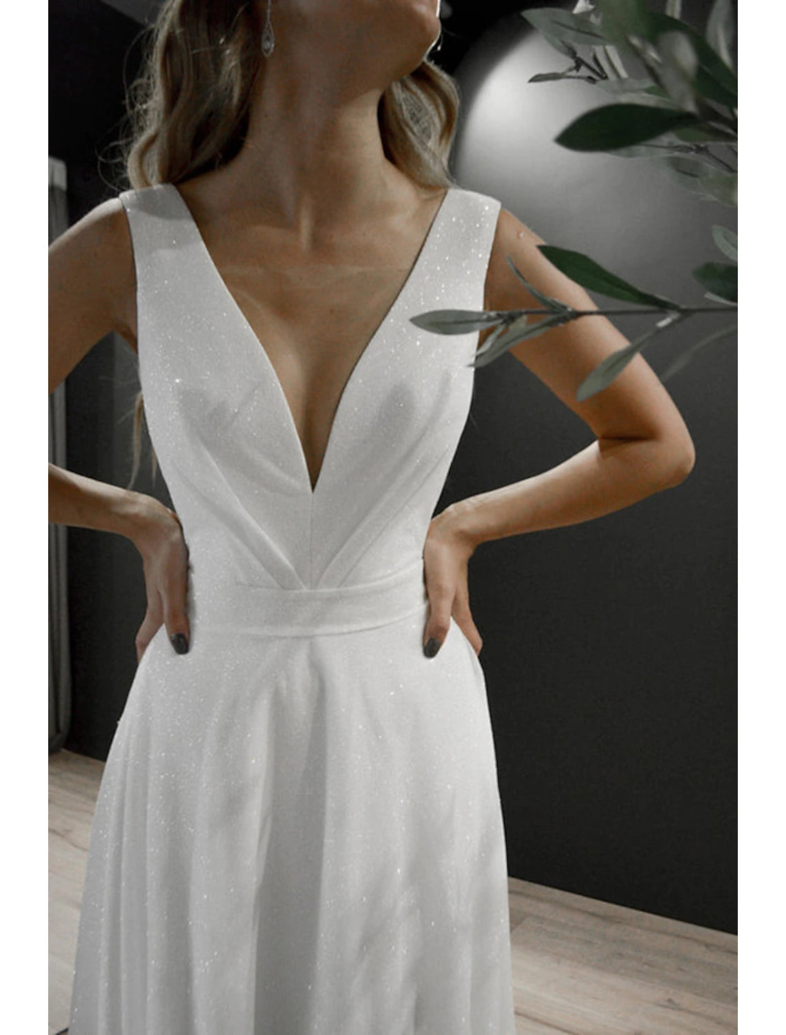 Abiti da ballo a trapezio, scintillanti, per matrimoni, compleanni, con strascico a ruota, senza maniche, scollo a V, per ricevimenti autunnali, in tulle con paillettes