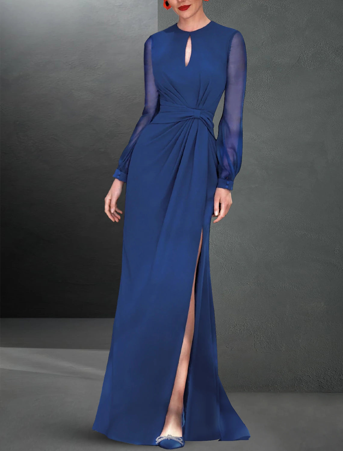 Green Chiffon Sheath/column Floor-Length Keyhole Neck Dress