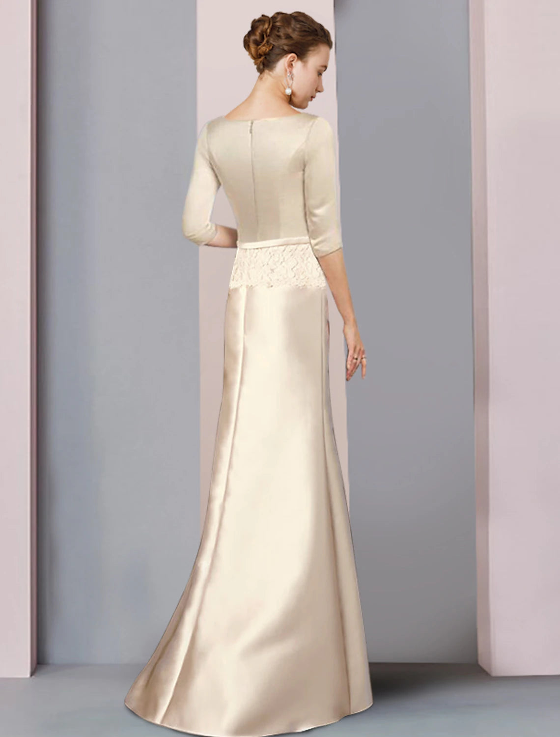 Champagne Satin Mermaid Floor-Length V-Neck Gown