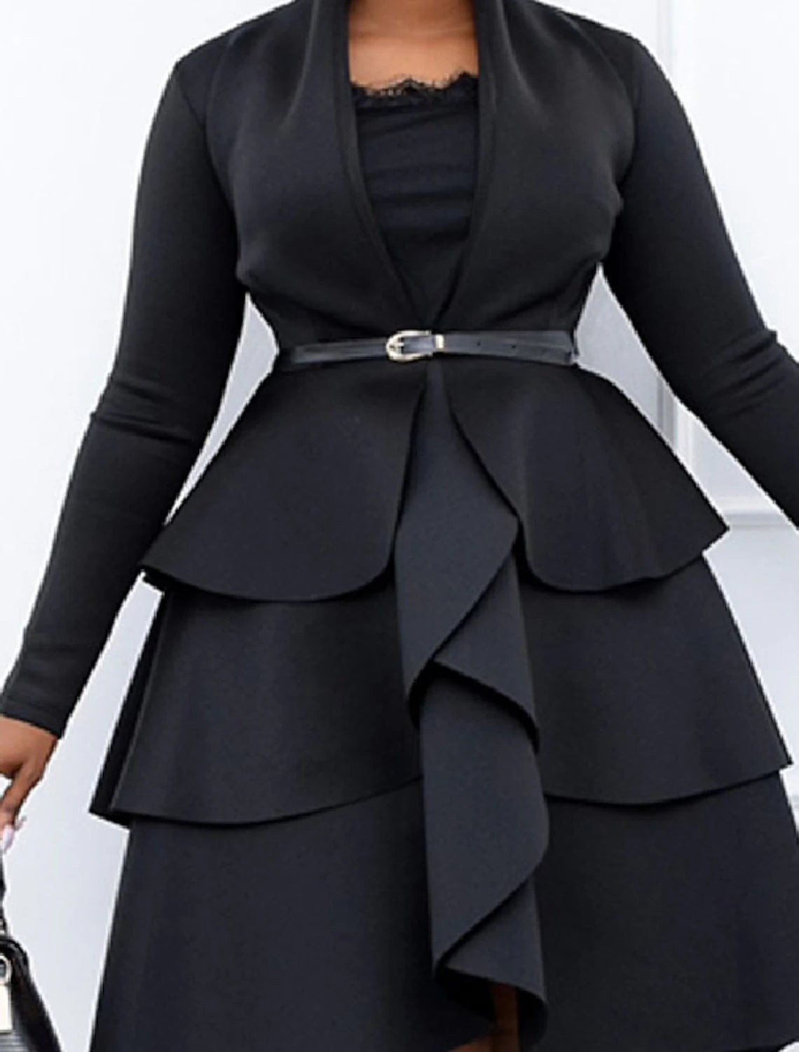 Women‘s Plus Size Curve Party Dress Solid Color Square Neck Ruffle Long Sleeve Winter Fall Basic Casual Prom Dress Midi Dress Work Daily Dress Black Dress Homecoming Dress