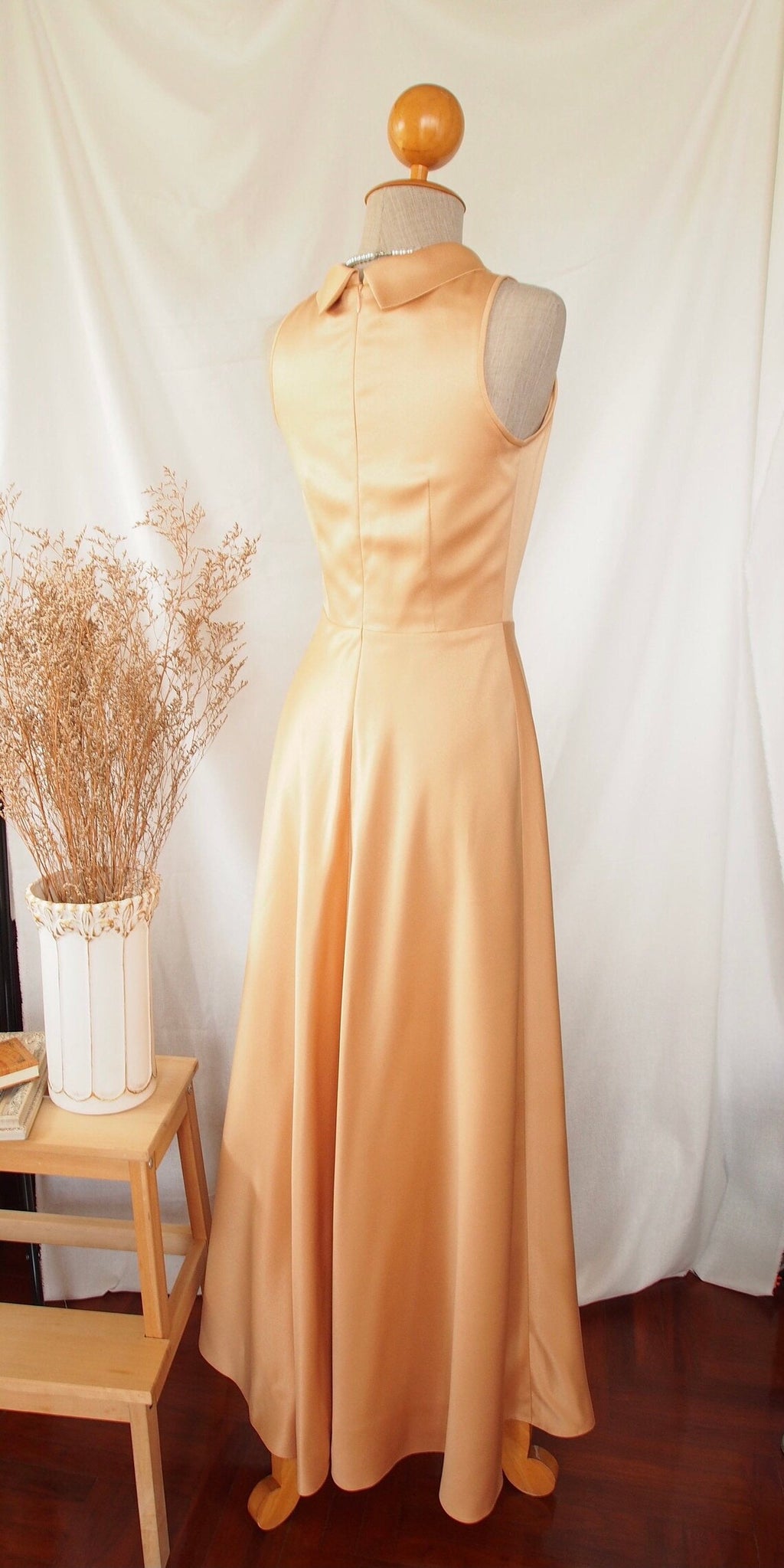 Jimiss - Vestido de fiesta largo hasta el suelo, con cuello alto, sin mangas, hombros descubiertos y decoración de lazo 