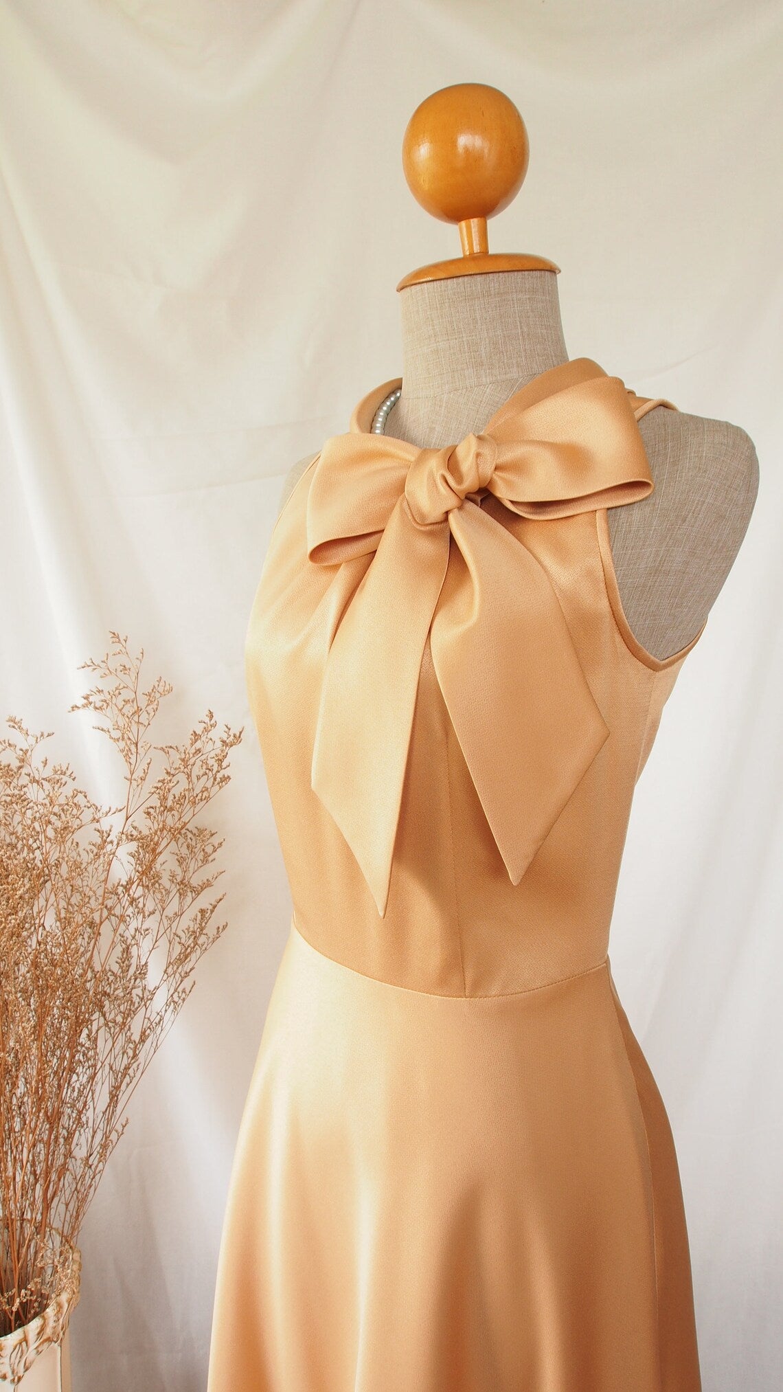 Jimiss - Vestido de fiesta largo hasta el suelo, con cuello alto, sin mangas, hombros descubiertos y decoración de lazo 