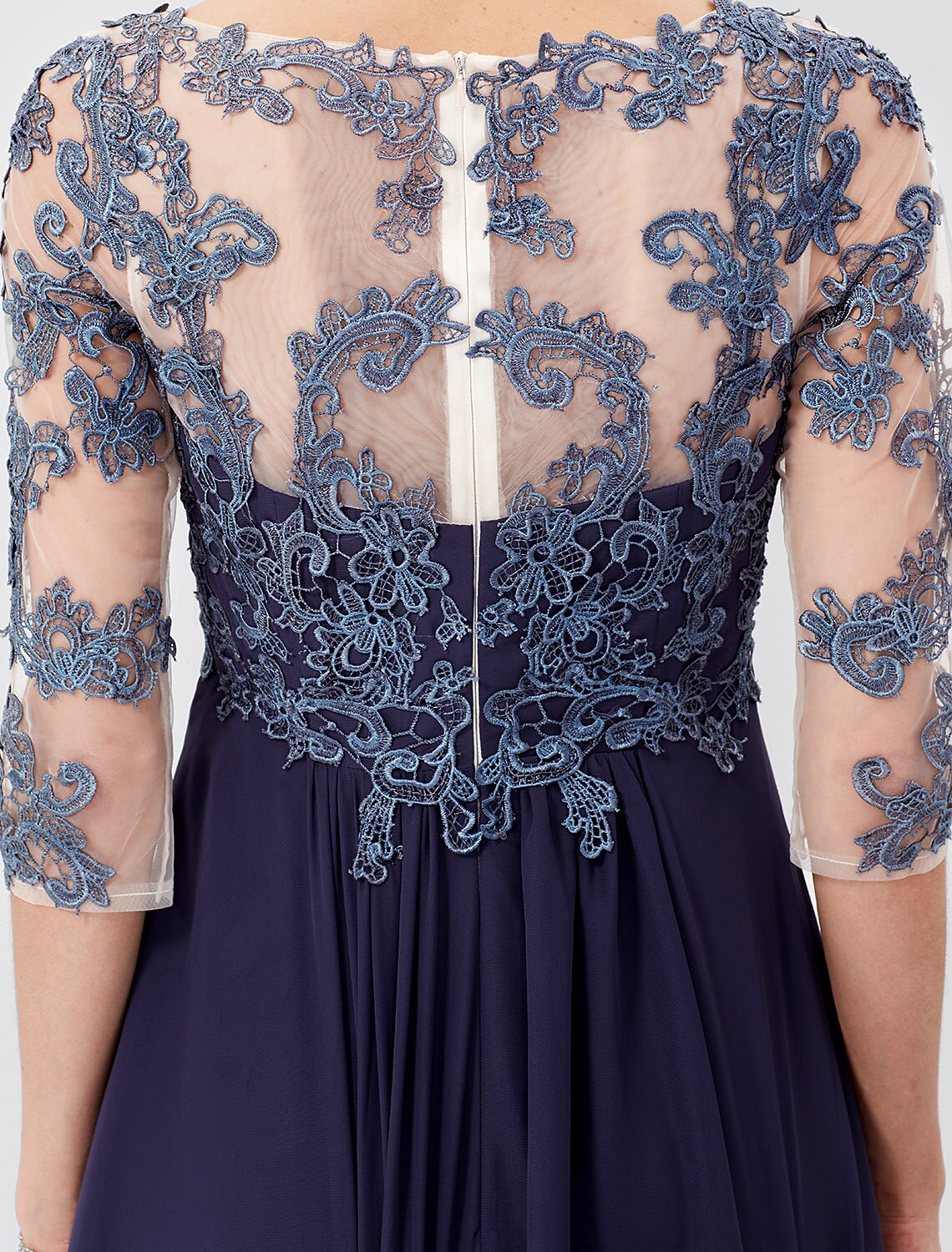 Vestido de fiesta de corte A para madre de la novia, formal, talla grande, elegante, escote en V, largo hasta el suelo, gasa, encaje transparente, manga 3/4 con apliques de cristales