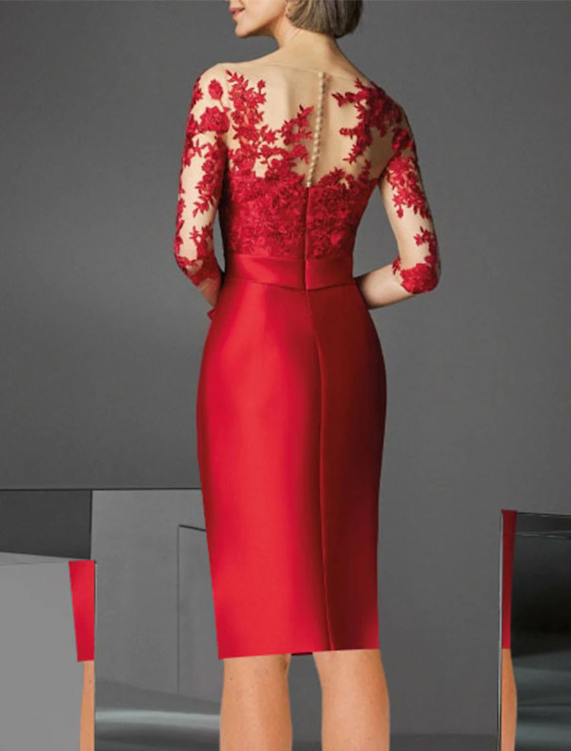 Abito da cocktail rosso verde natalizio a tubino, lussuoso, formale, lunghezza al ginocchio, manica a 3/4, spalle scoperte, per invitati a nozze, in raso con pieghe e applicazioni 2025
