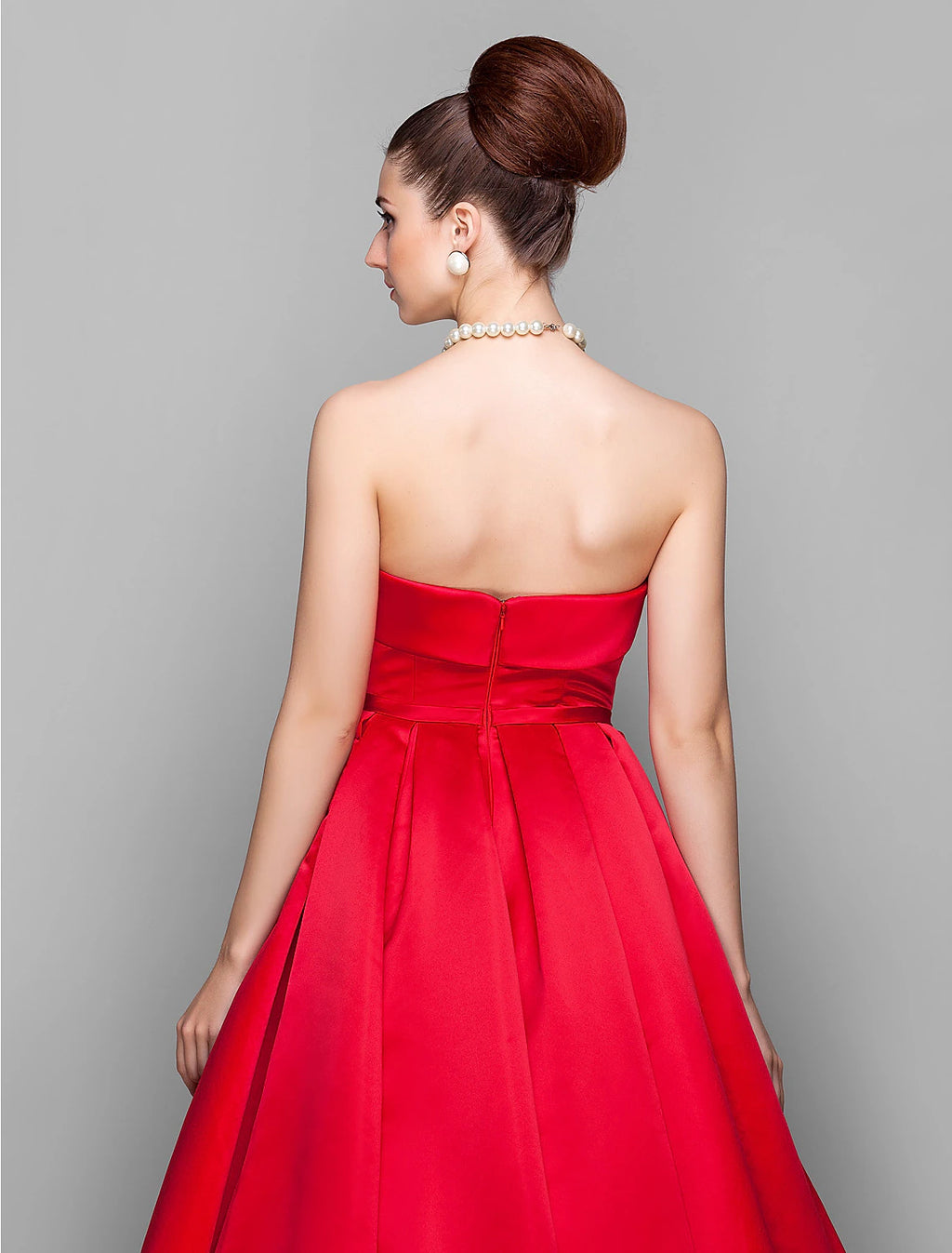 Vestido elegante de quinceañera para fiesta, largo hasta el suelo, sin mangas, sin tirantes, de satén con lazo(s)