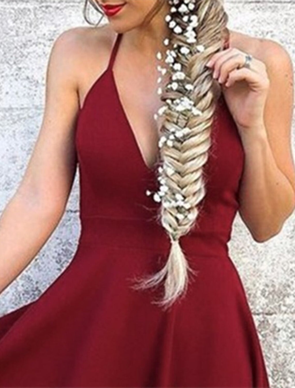 Vestidos de fiesta de corte A, estilo princesa, para graduación, cortos/mini, sin mangas, cuello halter, satén con volantes