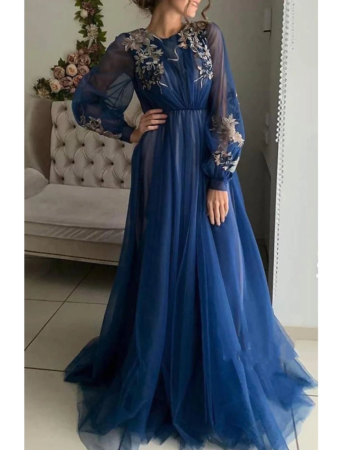 Abito da sera a trapezio, abito floreale, abito da cerimonia, abito da festa, abito da cerimonia ...